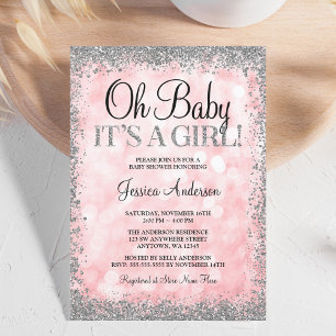 Invitation Parties scintillant rose Argent Faux Lumières Baby