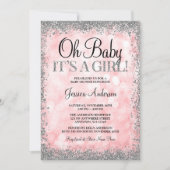 Invitation Parties scintillant rose Argent Faux Lumières Baby (Devant)