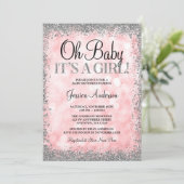 Invitation Parties scintillant rose Argent Faux Lumières Baby (Debout devant)