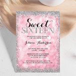 Invitation Parties scintillant rose argent Faux Lumières doux<br><div class="desc">Célébrez dans le style avec cette douce invitation moderne de 16,  avec un arrière - plan de lumières étincelantes rose avec une bordure de parties scintillant faux argent. Les dessins sont des illustrations et des graphiques imprimés à plat - PAS une PARTIES SCINTILLANT EN ARGENT RÉEL.</div>