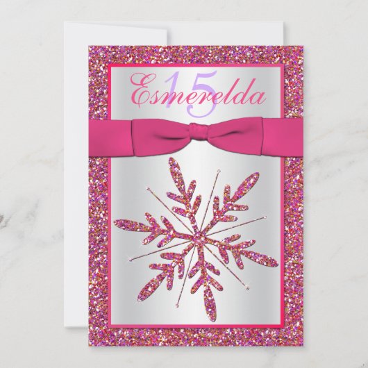 Invitation Parties scintillant rose, argent Flocon de neige Q (Devant)