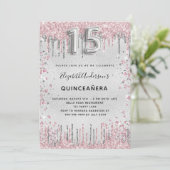 Invitation Parties scintillant rose argent Quinceanera (Debout devant)
