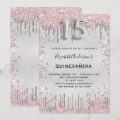Invitation Parties scintillant rose argent Quinceanera (Devant / Derrière)