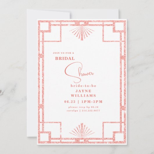 Invitation Parties scintillant rose Art Déco Douche Briidal (Devant)