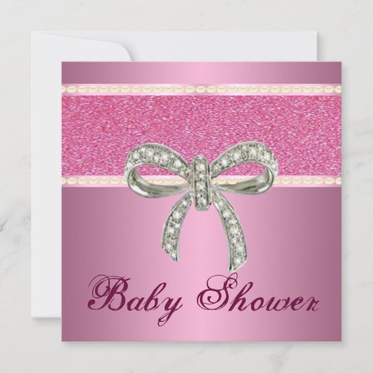 Invitation Parties scintillant rose Baby shower de boue diama (Devant)