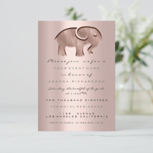 Invitation Parties scintillant Rose Baby shower Elephant Nou (Debout devant)