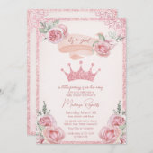 Invitation Parties scintillant rose Baby shower Tiara Princes (Devant / Derrière)
