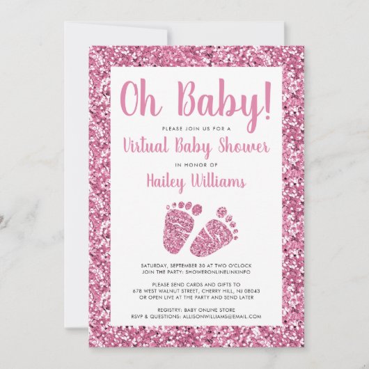 Invitation Parties scintillant rose Baby shower virtuel (Devant)