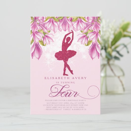 Invitation Parties scintillant rose Ballerina Anniversaire (Debout devant)