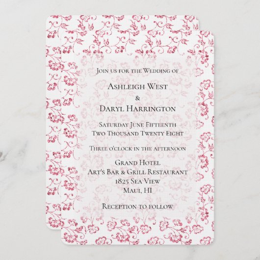 Invitation Parties scintillant rose blanc romantique Mariage (Devant / Derrière)