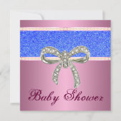Invitation Parties scintillant rose bleu Diamond Bow Baby sho (Devant)