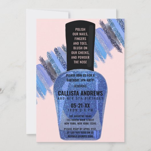 Invitation Parties scintillant rose bleu ongle Spa polonais J (Devant)