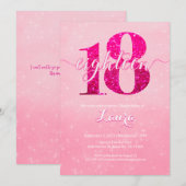 Invitation Parties scintillant rose Bliss 18e anniversaire (Devant / Derrière)