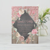 Invitation Parties scintillant rose Bois Floral Chalkboard Br (Debout devant)