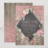 Invitation Parties scintillant rose Bois Floral Chalkboard Br (Devant / Derrière)