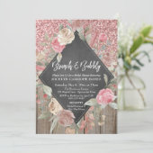 Invitation Parties scintillant rose Bois Floral Chalkboard Br (Debout devant)