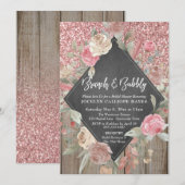 Invitation Parties scintillant rose Bois Floral Chalkboard Br (Devant / Derrière)