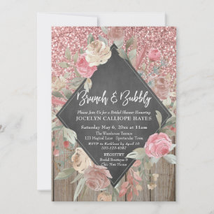 Invitation Parties scintillant rose Bois Floral Chalkboard Br