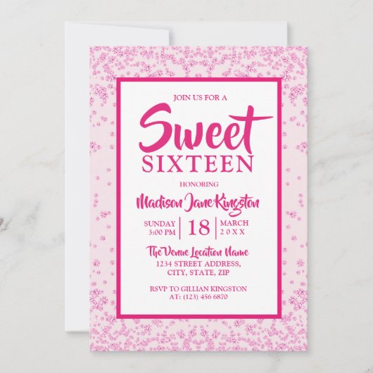 Invitation Parties scintillant rose Bordure fille douce 16 In (Devant)