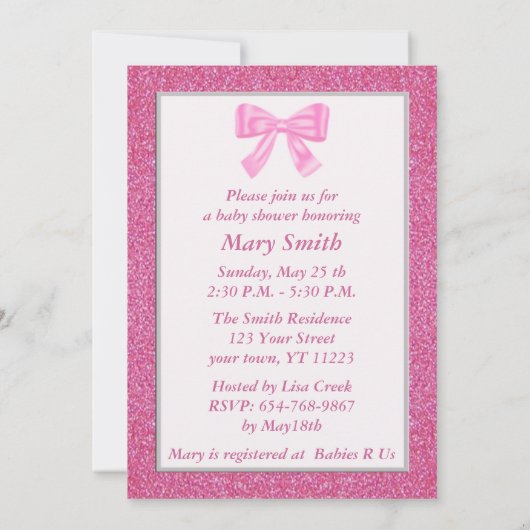 Invitation Parties scintillant rose Bow Baby shower Invitatio (Dos)