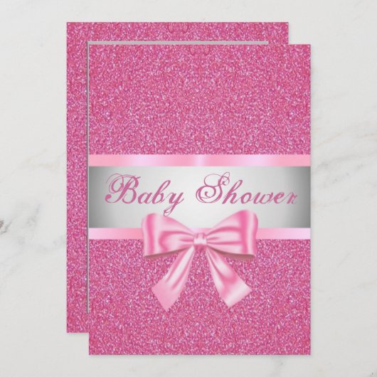 Invitation Parties scintillant rose Bow Baby shower Invitatio (Devant / Derrière)