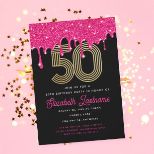 Invitation Parties scintillant rose branchée 50e anniversaire