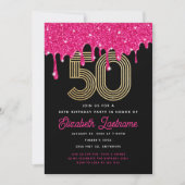 Invitation Parties scintillant rose branchée 50e anniversaire (Devant)