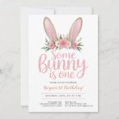 Invitation Parties scintillant rose Bunny Floral Premier anni (Devant)