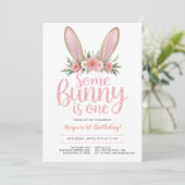 Invitation Parties scintillant rose Bunny Floral Premier anni (Debout devant)