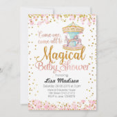 Invitation Parties scintillant rose Carrousel Baby shower Inv (Devant)