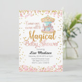 Invitation Parties scintillant rose Carrousel Baby shower Inv (Debout devant)