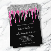 Invitation Parties scintillant rose chaud argent gouttes noir