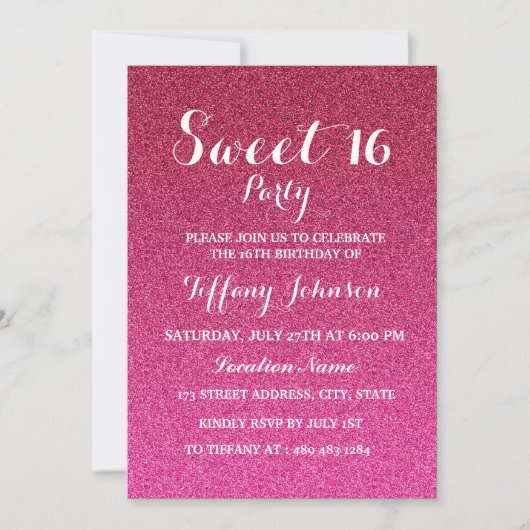 Invitation Parties scintillant rose chaud Faux Ombre Sweet 16 (Devant)
