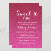 Invitation Parties scintillant rose chaud Faux Ombre Sweet 16 (Devant / Derrière)