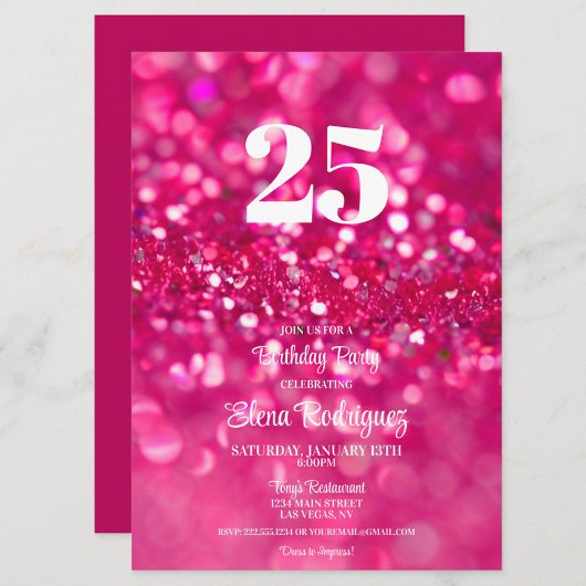Invitation Parties scintillant rose chaud Glam 25e anniversai