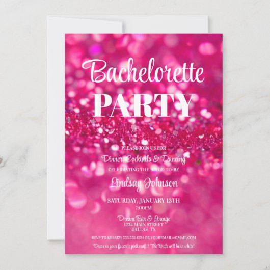 Invitation Parties scintillant rose chaud Glam Bachelorette P (Devant)