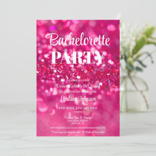 Invitation Parties scintillant rose chaud Glam Bachelorette P (Debout devant)
