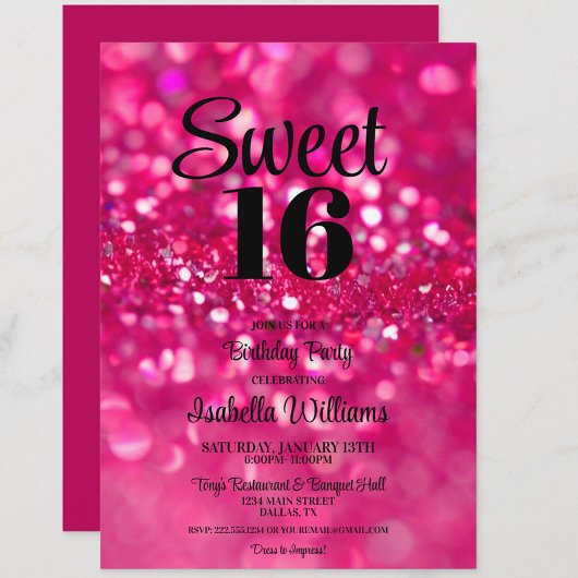Invitation Parties scintillant rose chaud glam Sweet 16 Invit