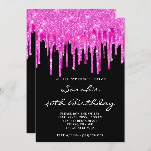 Invitation Parties scintillant rose chaud Lecteurs à huile No (Devant / Derrière)