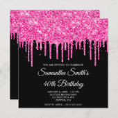 Invitation Parties scintillant rose chaud Lecteurs noir 40e a (Devant / Derrière)