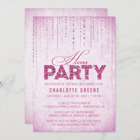Invitation Parties scintillant rose chaud Look Hens Party (Devant / Derrière)