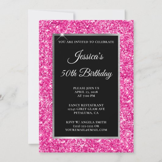 Invitation Parties scintillant rose chaud Noir 50e anniversai (Devant)