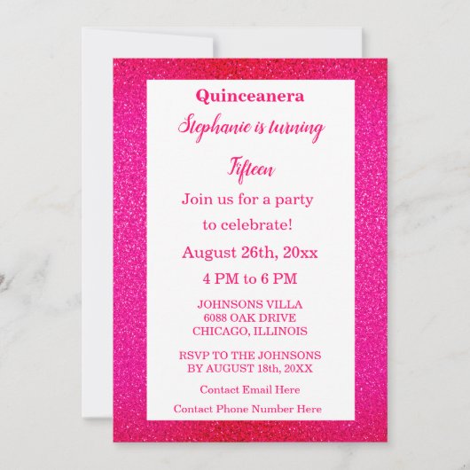 Invitation Parties scintillant rose chaud Quinceanera 15e ann (Devant)