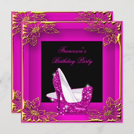 Invitation Parties scintillant rose chaud talons hauts Élégan (Devant / Derrière)