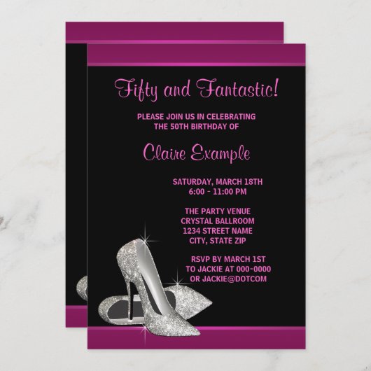 Invitation Parties scintillant rose chaud talons hauts femmes (Devant / Derrière)