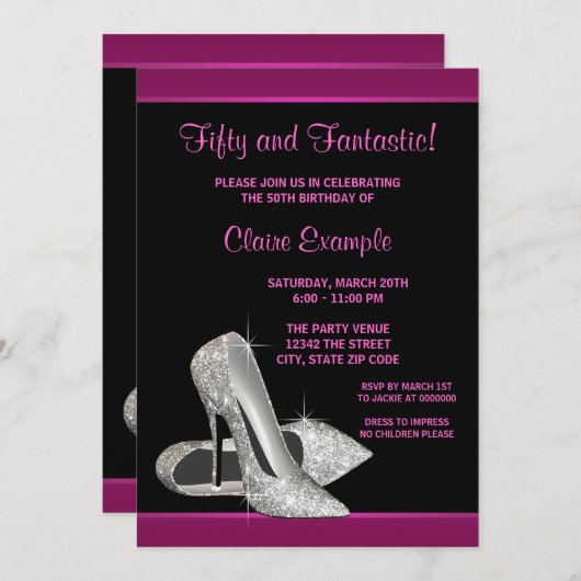Invitation Parties scintillant rose chaud talons hauts femmes (Devant / Derrière)