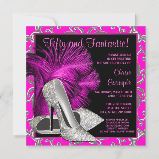 Invitation Parties scintillant rose chaud talons hauts femmes (Devant)
