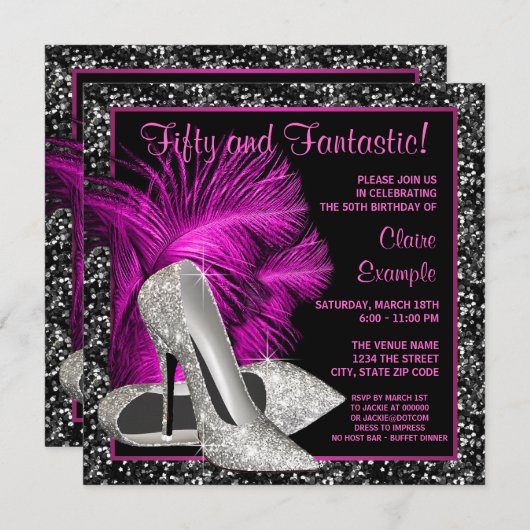 Invitation Parties scintillant rose chaud talons hauts femmes (Devant / Derrière)