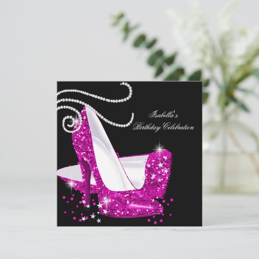 Invitation Parties scintillant Rose chaud talons hauts Noir f (Debout devant)