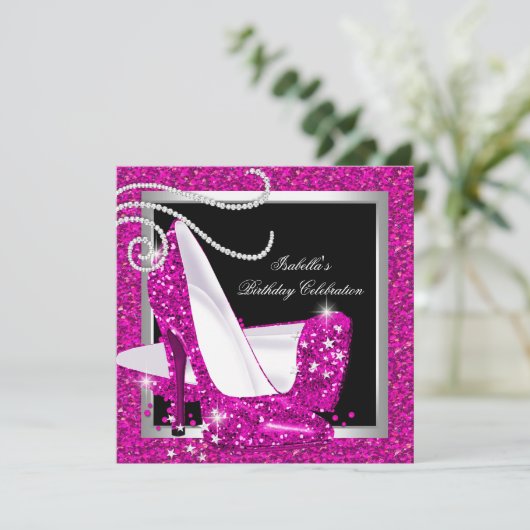 Invitation Parties scintillant Rose chaud talons hauts Noir f (Debout devant)